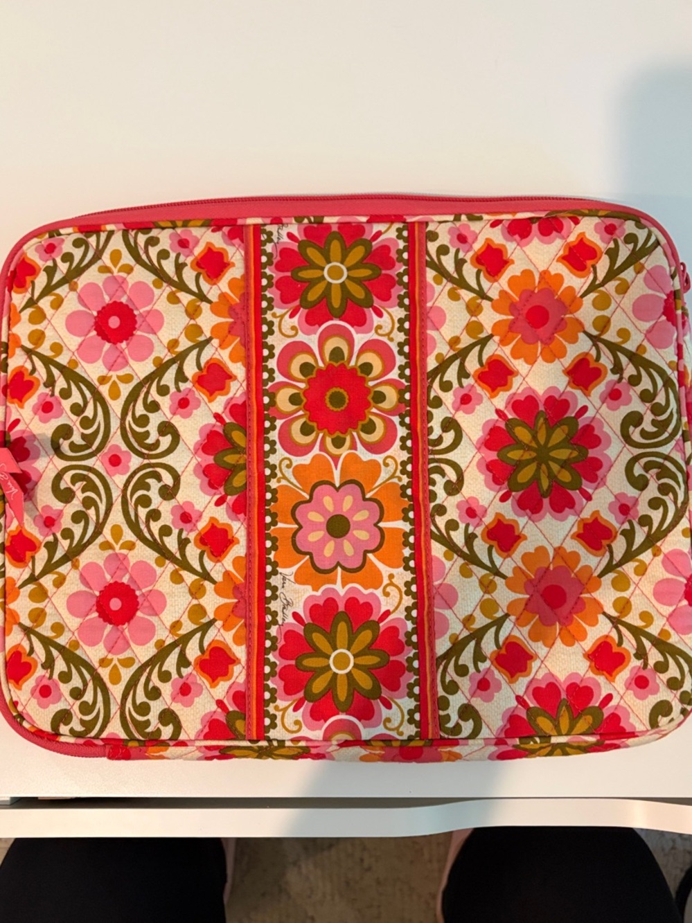 Vera Bradley Floral Quilted Laptop Case in Pink, Orange & Olive